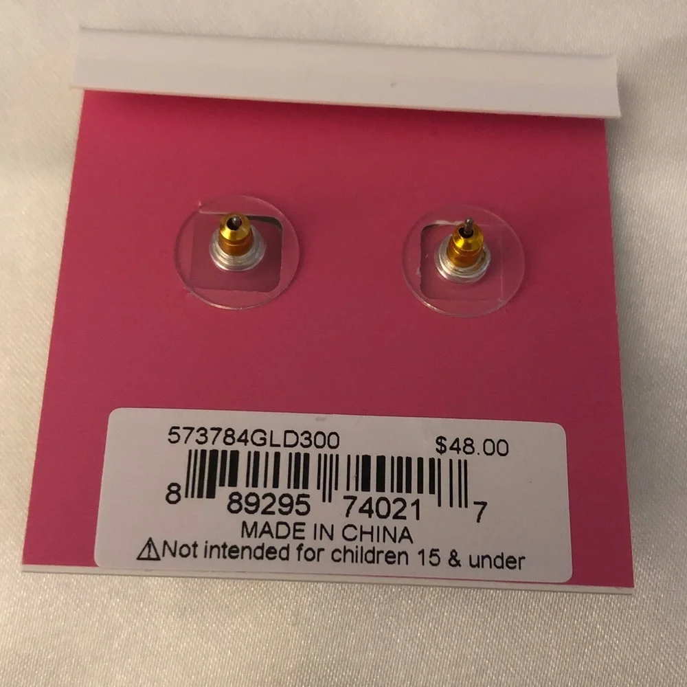 Betsey Johnson Faux Pearl Gold Tone & Green Felt Golf Heart Drop Earrings NWT